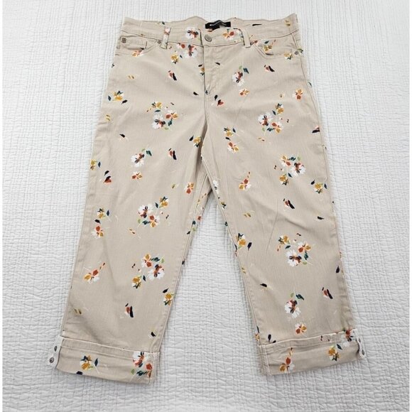 Bandolino Denim - Bandolino Mandie Capri Pants Women's 16 Tan Floral AOP Straight Leg Cuffed EUC